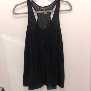 Free People black embroidered fringe cotton tank S
